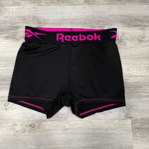 Reebok Womens Black Pink‎ Logo Athletic Shorts Compression Fit Size L